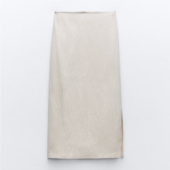 ZARA SEQUIN MIDI SKIRT - Picture 7 of 9